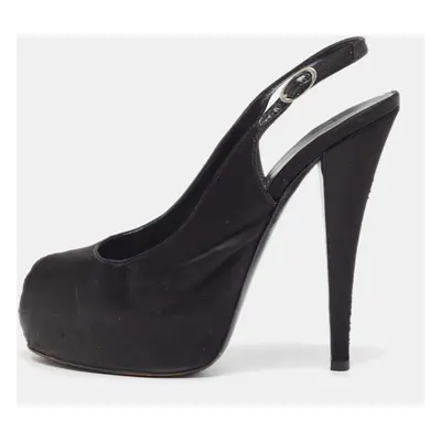 Giuseppe Zanotti Black Satin Platform Peep Toe Slingback Pumps Size