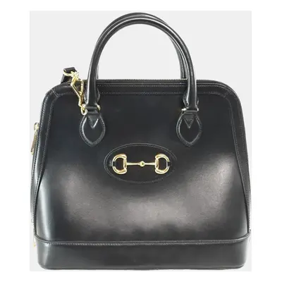 Gucci Black Leather Horsebit Medium Top Handle Bag