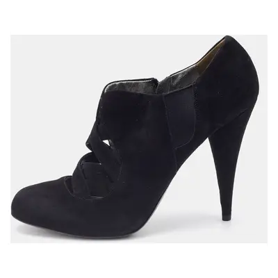 Miu Miu Black Suede and Stretch Fabric Cut-Out Booties Size