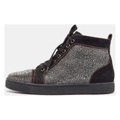 Christian Louboutin Black Suede Crystal Embellished Louis High Top Sneakers Size