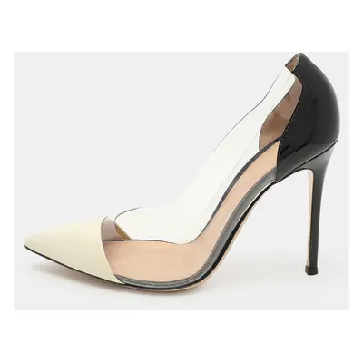 Gianvito Rossi Cream/Black Patent Leather and PVC Plexi Pumps Size