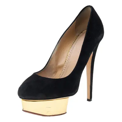 Charlotte Olympia Black Suede Dolly Platform Pumps Size 37.5