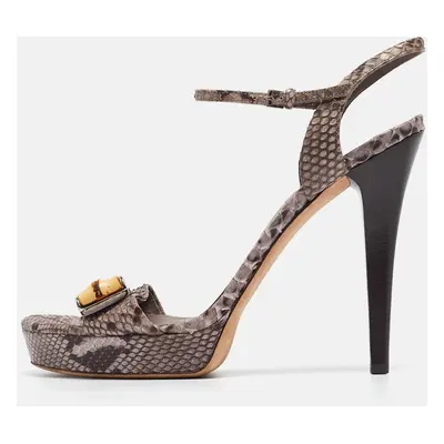 Gucci Grey Python Leather Bamboo Platform Ankle Strap Sandals Size