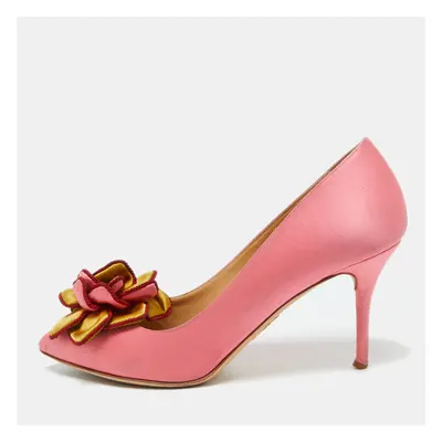 Charlotte Olympia Pink Satin Flower Detail Pointed Toe Pumps Size