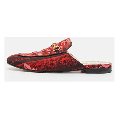 Gucci Red Floral Jacquard Princetown Flat Mules Size