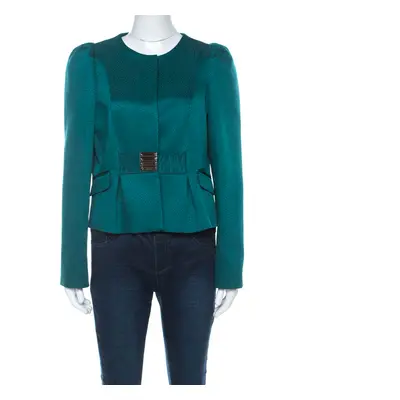 Valentino Green Jacquard Embellished Waist Cropped Jacket