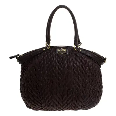 Coach Dark Brown Quilted Nylon and Leather 70th Anniversary Madison Satchel