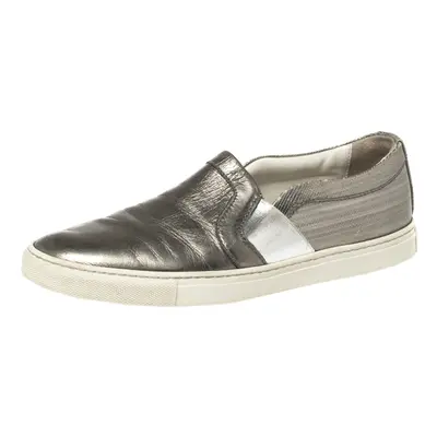 Lanvin Metallic Grey Leather Slip On Sneakers Size