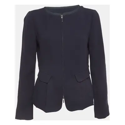 Emporio Armani Navy Blue Wool Zip Front Jacket