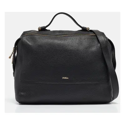 Furla Black Leather Top Zip Satchel