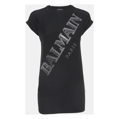 Balmain Black Glitter Jersey Crystal Embellished Logo T-Shirt Dress (10 Yrs)