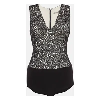 Alice + Olivia Black Lace V-Neck Bodysuit