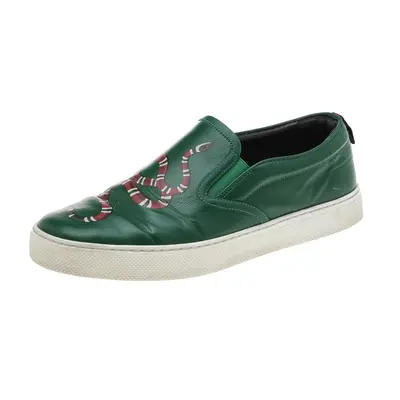 Gucci Green Leather Dublin Snake Print Slip On Sneakers Size