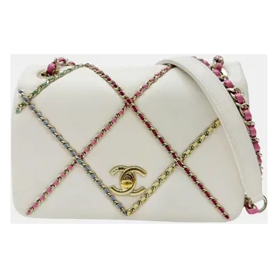 Chanel White Multicolor Leather Flap Bag