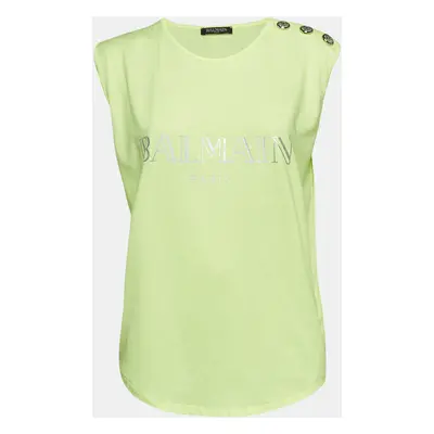 Balmain Fluorescent Green Logo Print Jersey Sleeveless T-Shirt