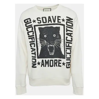 Gucci Cream Printed & Distressed Cotton Knit Sweatshirt