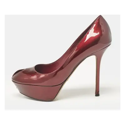 Sergio Rossi Burgundy Patent Leather Peep Toe Platform Pumps Size 38.5