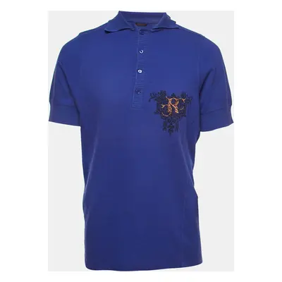 Roberto Cavalli Purple Logo Embroidered Cotton Polo T-Shirt