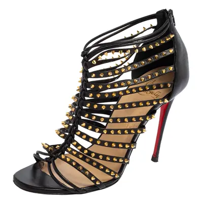 Christian Louboutin Black Studded Leather Millaclou Sandals Size