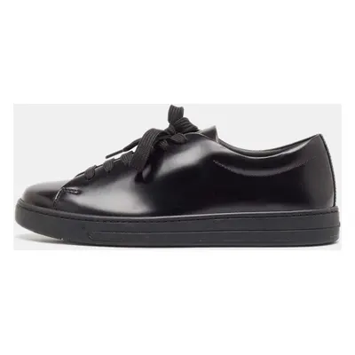 Prada Black Brushed Leather Low Top Sneakers Size