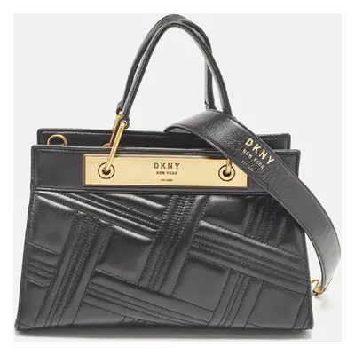 DKNY Black Quilted Leather Frame Top Handle Bag