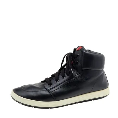 Prada Sport Black Leather High Top Sneakers Size