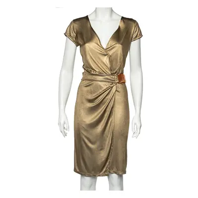 Class by Roberto Cavalli Gold Metallic Belt Detail Faux Wrap Dress