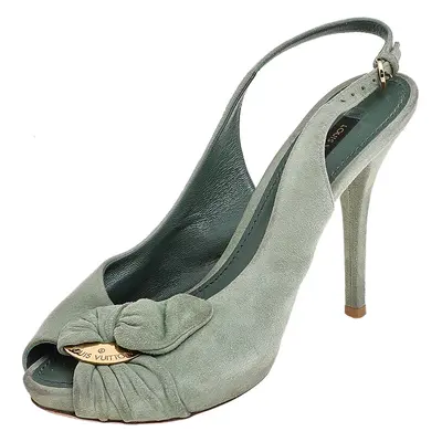 Louis Vuitton Green Suede Bow Slingback Sandals Size