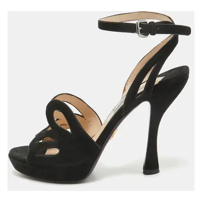 Prada Black Suede Ankle Strap Sandals Size