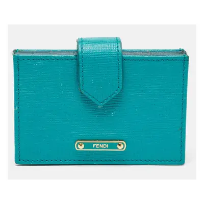 Fendi Green/Teal Leather Elite Accordion Card Holder