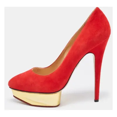 Charlotte Olympia Red Suede Dolly Platform Pumps Size 38.5