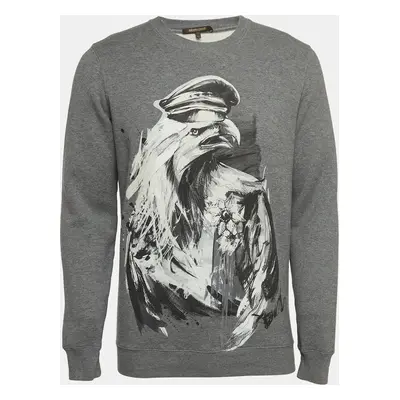 Roberto Cavalli Grey Eagle Print Cotton Knit Sweatshirt