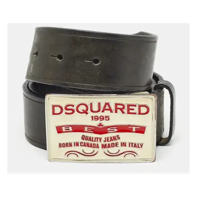 Dsquared2 Black Leather Logo Plague Buckle Belt