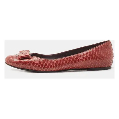 Salvatore Ferragamo Burgundy Python Varina Ballet Flats Size