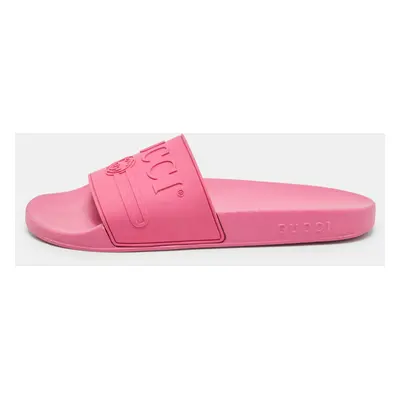 Gucci Pink Rubber Logo Flat Slides Size