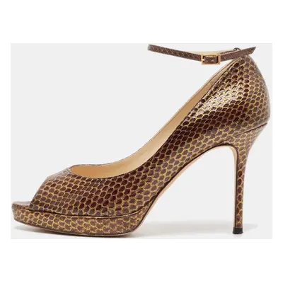 Jimmy Choo Brown Python Leather Peep Toe Pumps Size 39.5