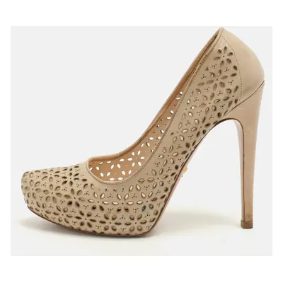 Prada Beige Lasercut Leather Platform Pumps Size 37.5