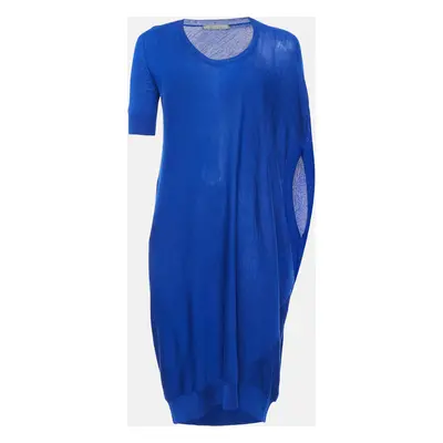 Alexander McQueen Blue Wool Knit Asymmetric Midi Dress