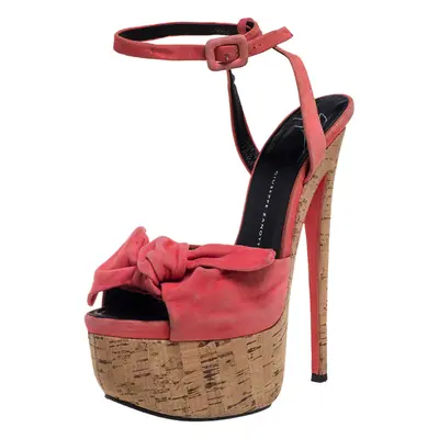 Giuseppe Zanotti Pink Suede Bow Platform Ankle Strap Sandals Size