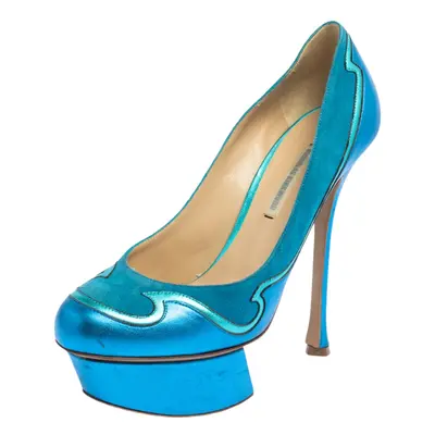 Nicholas Kirkwood Blue Suede And Leather Platform Pumps Size 36.5