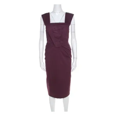 Escada Purple Cotton Stretch Pleated Bodice Detail Sleeveless Pencil Dress