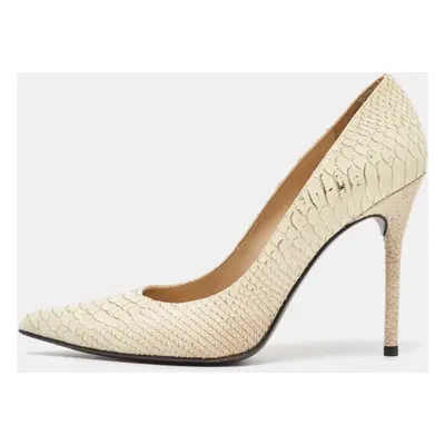 Stuart Weitzman Cream Embossed Python Pointed Toe Pumps Size