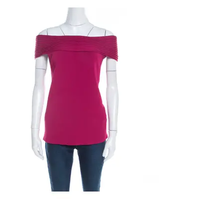 Escada Magenta Pink Rib Knit Off Shoulder Sleeveless Top