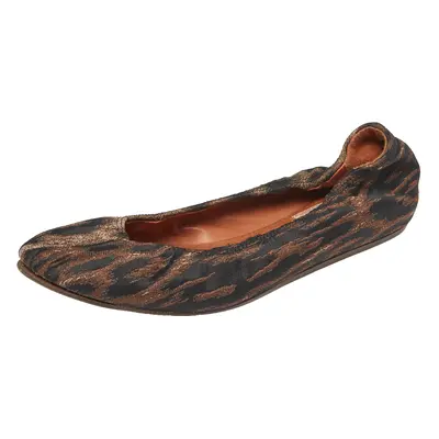 Lanvin Black/Brown Brocade Fabric Leopard Print Ballet Flats Size