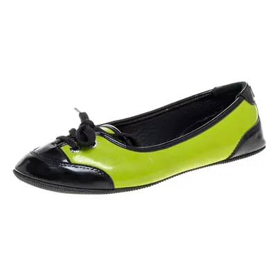 Dolce & Gabbana Green/Black Patent Leather Lace Detail Ballet Flats Size