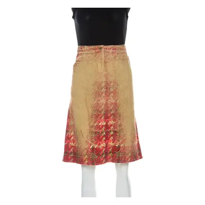 Roberto Cavalli Multicolor Faded Houndstooth Print Denim Skirt