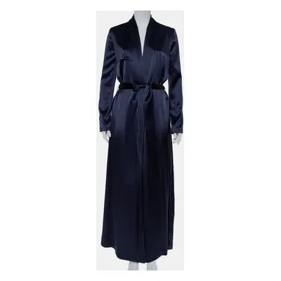 Galvan London Midnight Blue Satin Belted Trench Coat