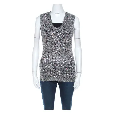 Zac Posen Grey Sequin Paillette Embellished Knit Vest