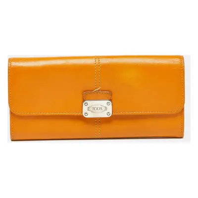 Tod's Mustard Leather Plaque Logo Continental Flap Wallet