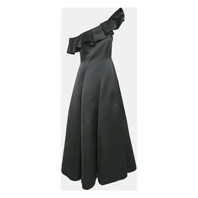 Paul Ka Black Paneled Satin Ruffle Detail Gown